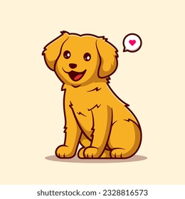 Cute Golden Retriever Dog Sitting Cartoon Vector Icon Illustration. Animal Nature Icon Concept Isolated Premium Vector. Flat Cartoon Style