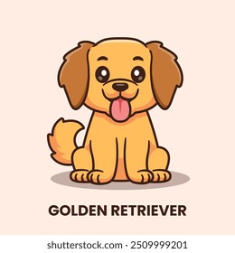 Cute Golden Retriever Dog Sitting Cartoon Vector Icon Illustration. Animal Nature Icon Concept Isolated Premium Vector. Flat Cartoon Style