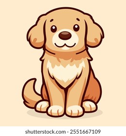 cute golden retriever dog sitting pose pet animal cartoon character flat color vector illustration template design