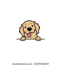 Cute golden retriever dog sticking tongue out cartoon, vector illustration