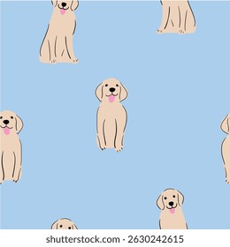 Cute Golden retriever dogs on blue Seamless pattern