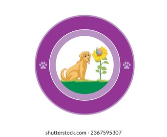 cute golden retriever with flower isolated on a white background.