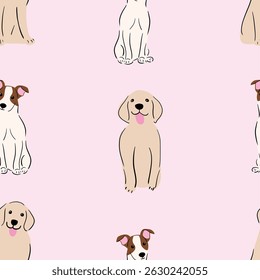 Cute Golden Retriever and Jack Russell dogs on pink Seamless pattern