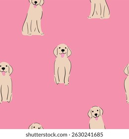 cute Golden Retriever on pink Seamless pattern 