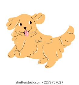 Cute golden retriever puppy isolated on white background. Adorable fluffy little dog running and playing. Happy  funny pet. Flat minimalist vector illustration. Domestic animal.
