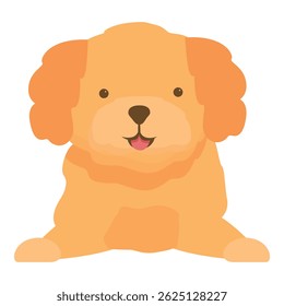 Cute golden retriever puppy lying down and smiling