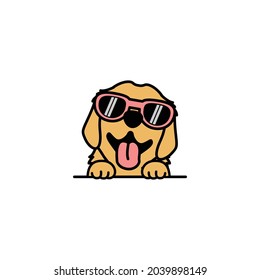 Cute golden retriever puppy with sunglasses cartoon, vector illustration