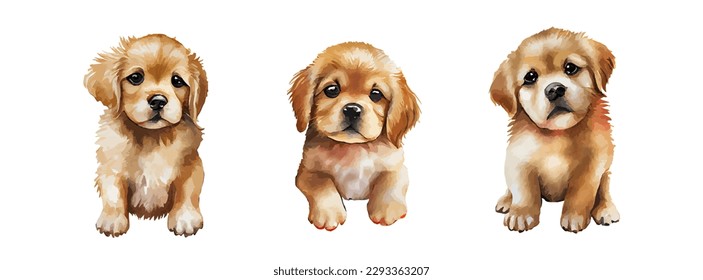 Cute Golden retriever puppy Watercolor isolated on white background. Lovely dog animal drawing graphic design. Pet portrait vector illustration