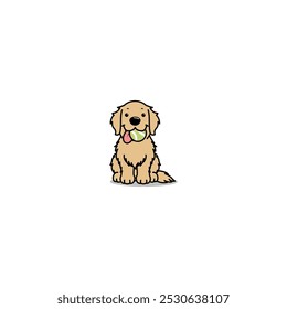 Cute golden retriever with tennis ball cartoon, vector illustration