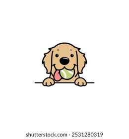 Cute golden retriever with tennis ball cartoon, vector illustration