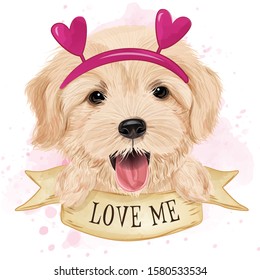 Cute Golden Retriever watercolor for printing