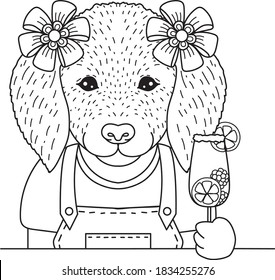 Cute golden retrievers having a drink or cocktail design for coloring book, sublimation, cricut and so on. Vector illustration