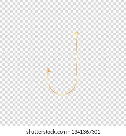 cute golden shiny fishing hook on empty background