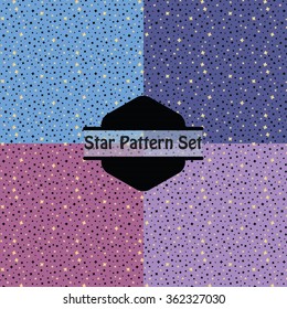 Cute golden stars pattern set in pink, purple and blue