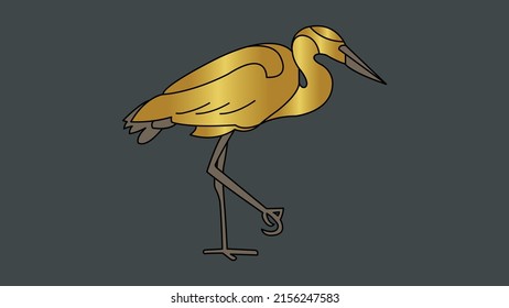 Cute Golden stork bird vector icon illustration design, Isolated gold stork bird silhouette with black outline.