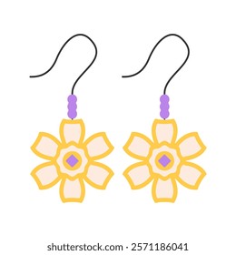 Cute Golden Sunflower Earrings Illustration