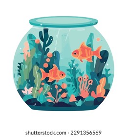 Cute goldfish in bowl icon isolated