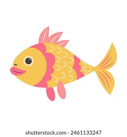 Cute goldfish. Cartoon character. Sea animal isolated on white background.