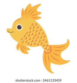 Cute goldfish. Cartoon character. Sea animal isolated on white background.