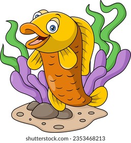 Cute goldfish cartoon on white background