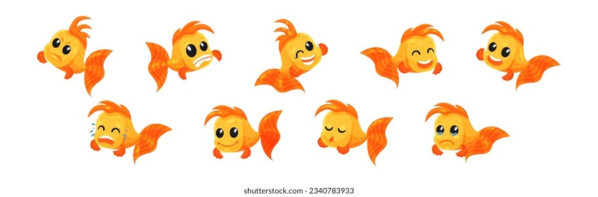 Cute Goldfish Character with Different Emotion Vector Set