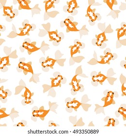 Cute goldfish design on white background pattern. Animal seamless pattern design. 