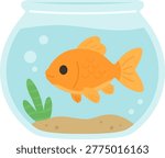 Cute Goldfish in Fish Bowl Flat Design Illustration in Minimalist Cartoon Style