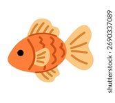 Cute goldfish illustration in flat style for pet decor and aquarium themes, perfect for animal clipart, stickers, or kids design projects.
