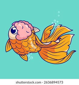 Cute Goldfish Lionhead Swimming Cartoon Vector Icon Illustration. Animal Nature Icon Concept Isolated Premium Vector. Flat Cartoon Style