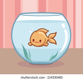 Cute goldfish pet swimming in its fishbowl