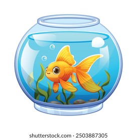 Peces dorados lindos en la ilustración redonda del acuario. Vector de la historieta aislado en el fondo blanco