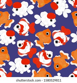 Cute goldfish seamless pattern. Animal cartoon character set.