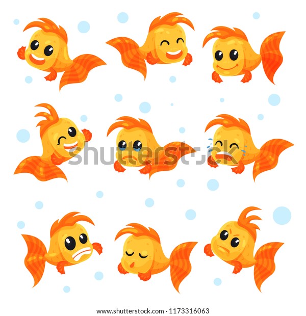 Image vectorielle de stock de Joli ensemble de poissons rouges, drôles ...