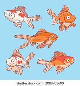 Ilustración de un juego de peces dorados en estilo de dibujos animados planos