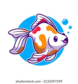 Cute Goldfish Swimming Cartoon Vector Icon Illustration. Animal Nature Icon Concept Isolated Premium Vector. Flat Cartoon Style