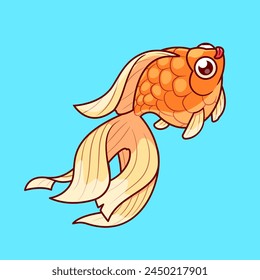 Ilustración del icono del Vector de dibujos animados de la natación del pez dorado lindo. Icono de Naturaleza animal concepto de Vector Premium aislado. Estilo plano de dibujos animados