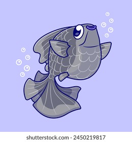 Cute Goldfish Swimming Cartoon Vector Icon Illustration. Animal Nature Icon Concept Isolated Premium Vector. Flat Cartoon Style