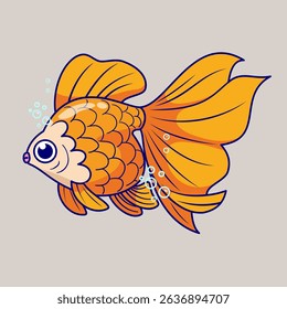 Cute Goldfish Swimming Cartoon Vector Icon Illustration. Animal Nature Icon Concept Isolated Premium Vector. Flat Cartoon Style