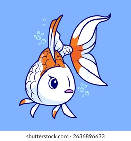 Cute Goldfish Swimming Cartoon Vector Icon Illustration. Animal Nature Icon Concept Isolated Premium Vector. Flat Cartoon Style