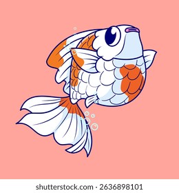 Cute Goldfish Swimming Cartoon Vector Icon Illustration. Animal Nature Icon Concept Isolated Premium Vector. Flat Cartoon Style