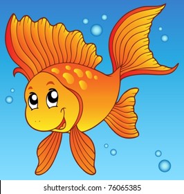 Cute goldfish in water - vector illustration.