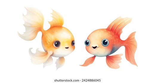 cute goldfish watercolor vector illustration