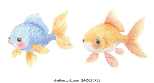 cute goldfish watercolor vector illustration
