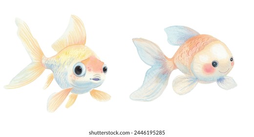 cute goldfish watercolor vector illustration 