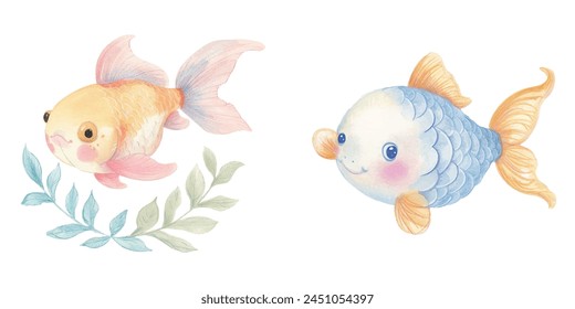 cute goldfish watercolor vector illustration