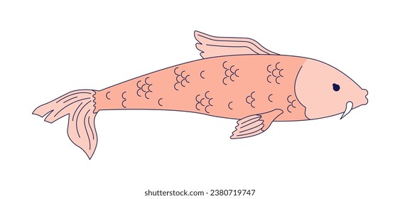 Cute goldfish with whiskers 2D linear cartoon character. Oriental fish for japanese pond, watergarden isolated line vector animal white background. Nishikigoi swimming color flat spot illustration