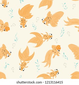 Cute Goldfish.Seamless pattern,background,wallpaper.