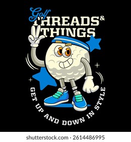 Cute Golf Ball Sports mascot cartoon character in Vintage Style	