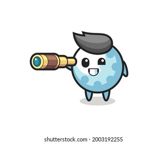 cute golf character is holding an old telescope , cute style design for t shirt, sticker, logo element