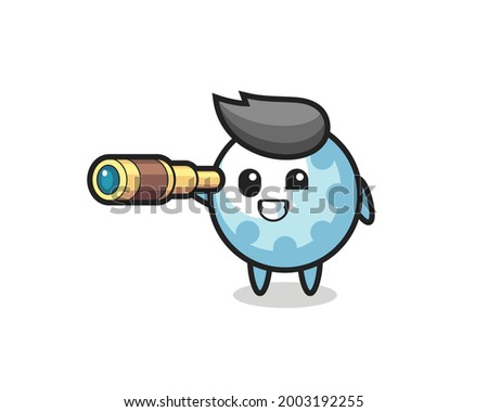 cute golf character is holding an old telescope , cute style design for t shirt, sticker, logo element